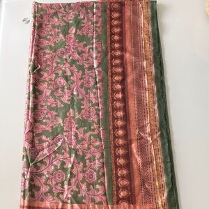 Paul Ropp Shawl/ Scarf Green & Pink Floral-Stripe.
